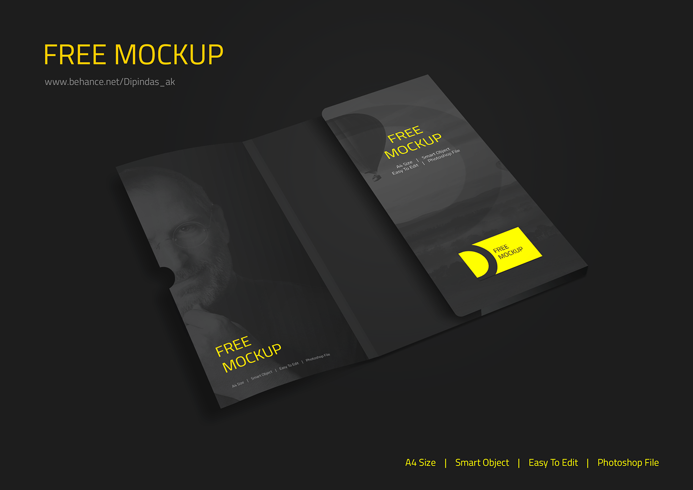 folder free psd Mockup corporate stationaries black folding mock up template