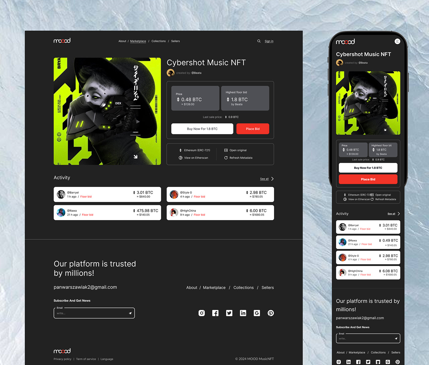 Web Design  ux/ui Figma adaptive design black and white music nft Digital Art 