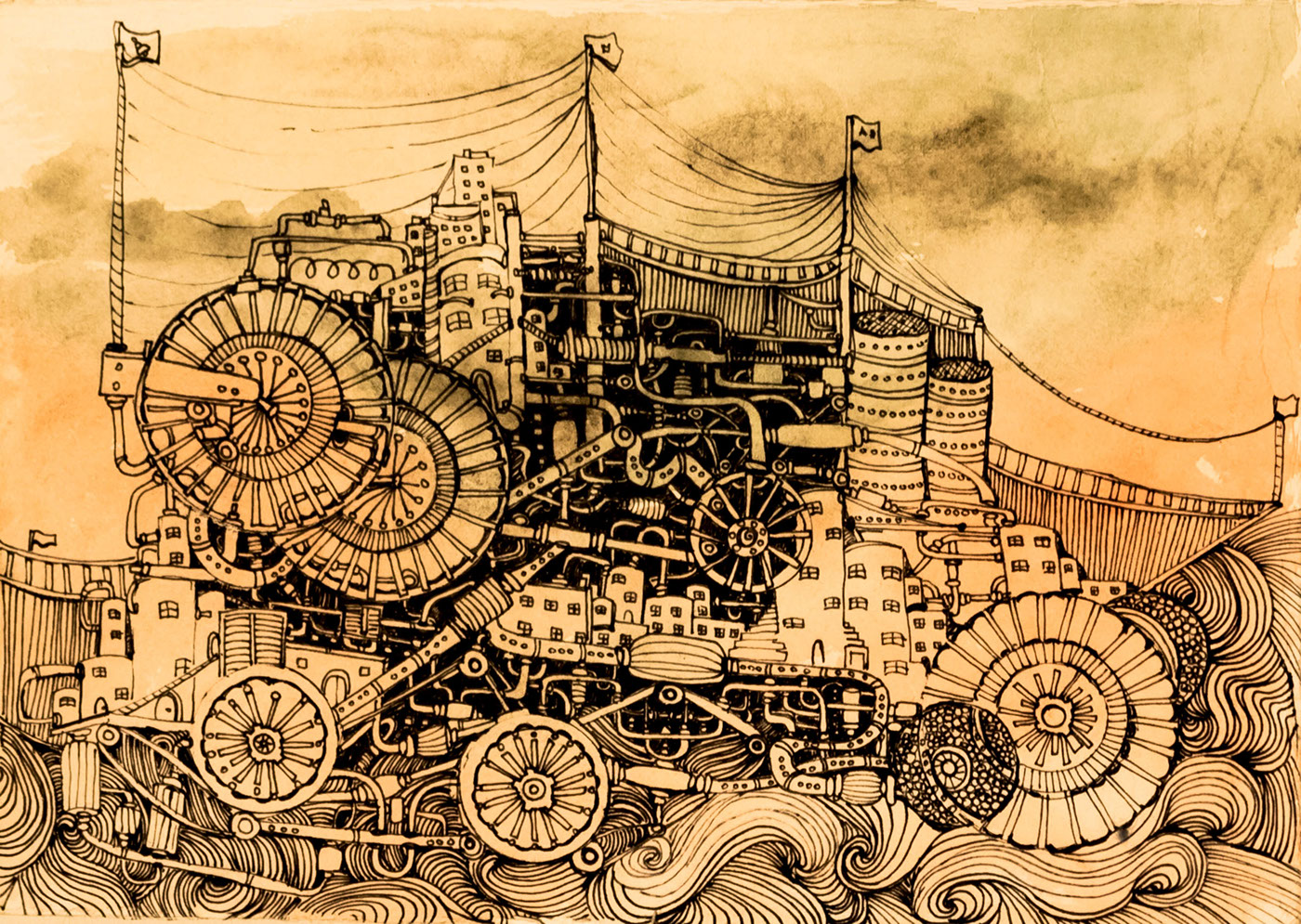 STEAMPUNK vintage train ship old details inkscape Drawing 