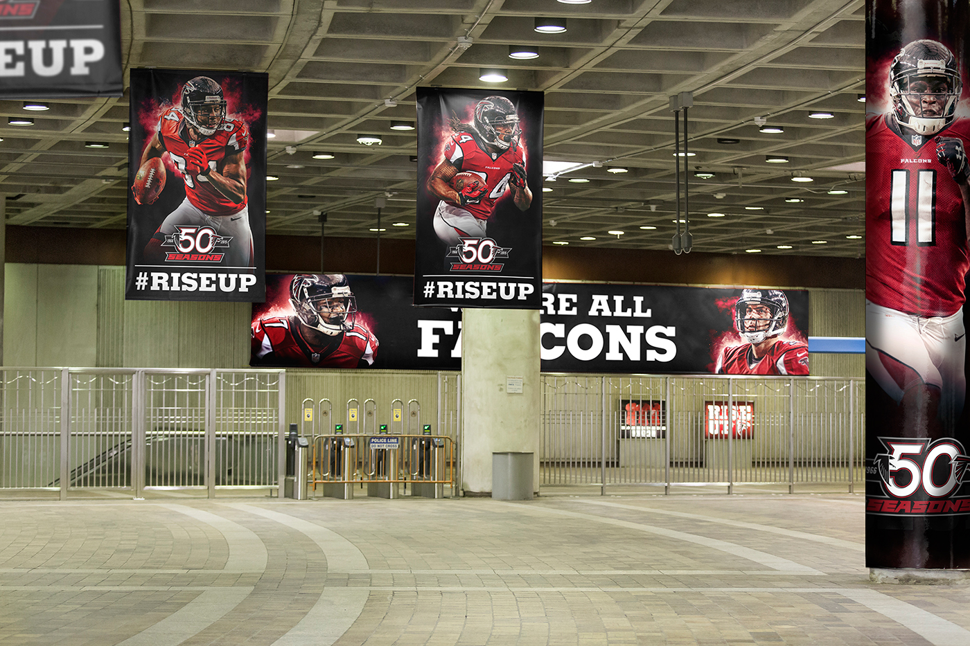 Atlanta Falcons nfl marta public transportation large format Super Graphics environmental graphics print post processing rise up CNN Center