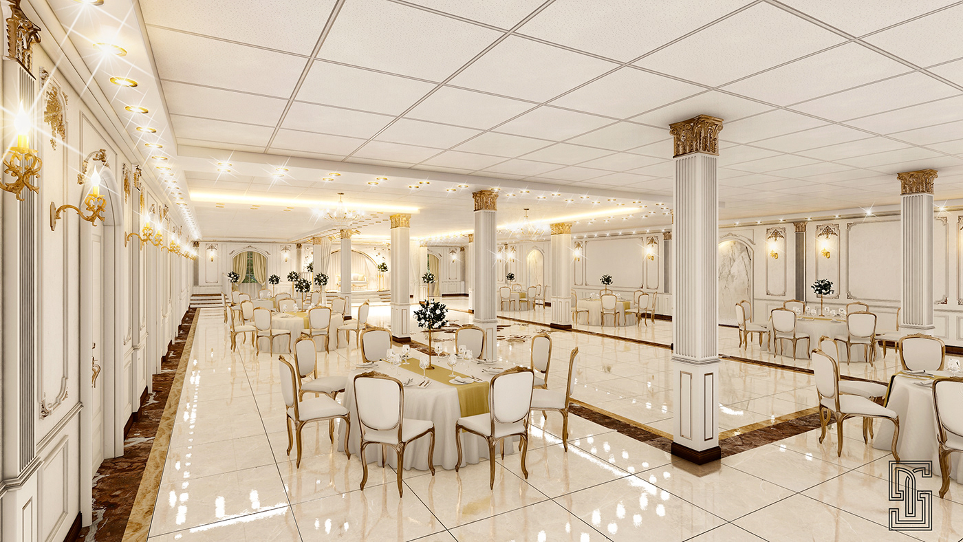 Classical weddinghall architecture 3D interior design  visualization Render modern White Classic