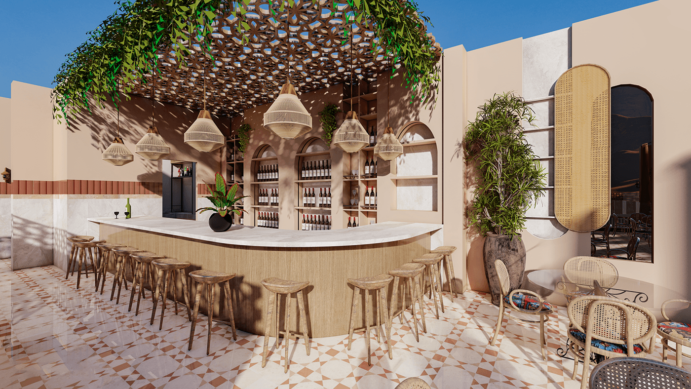 morroco morrocan arabic arabic Style terrace Interior architecture interior design  Render restaurant