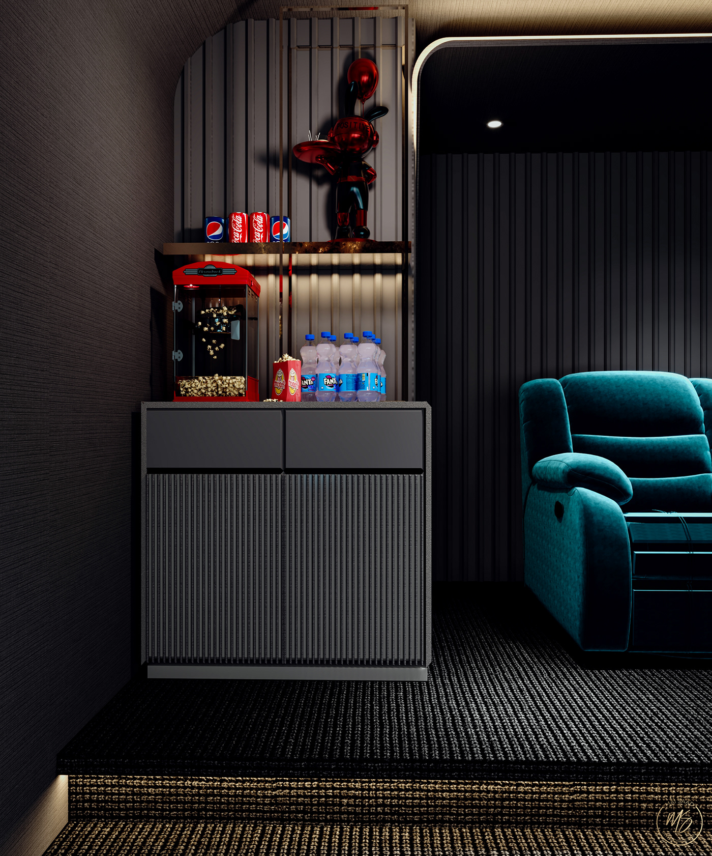 3ds max Cinema modern design interior design  homecinema movie night dark cinemaroom design