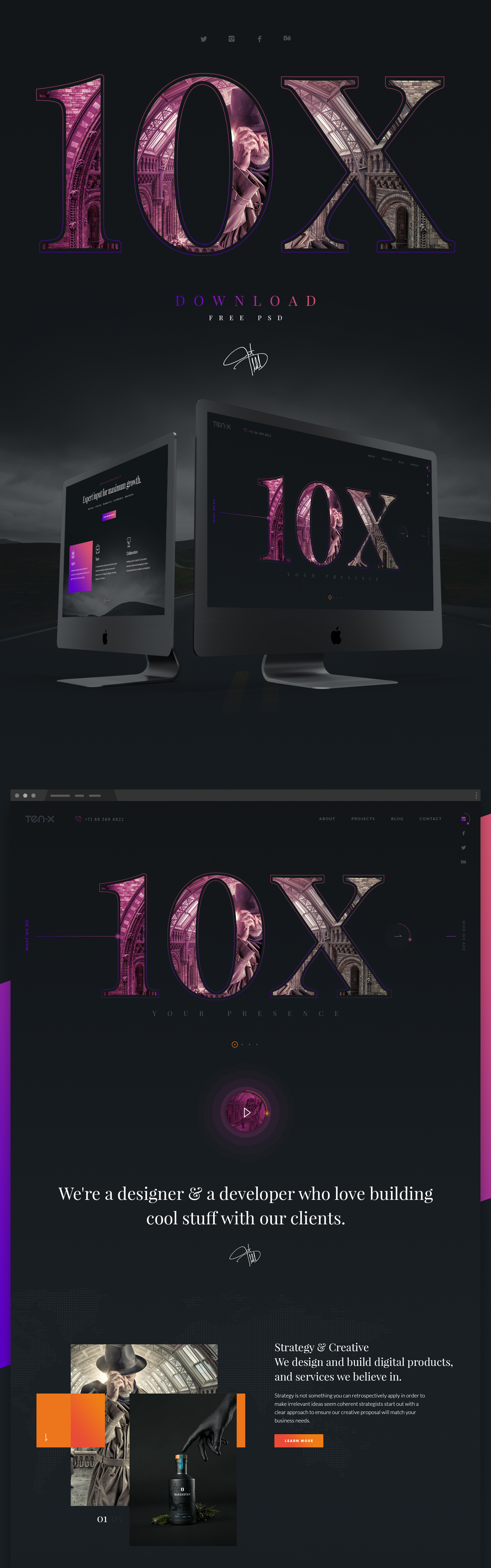 10X pixelzeesh UI FREEPSD WebInterface ux Website darklayout graphicdesign