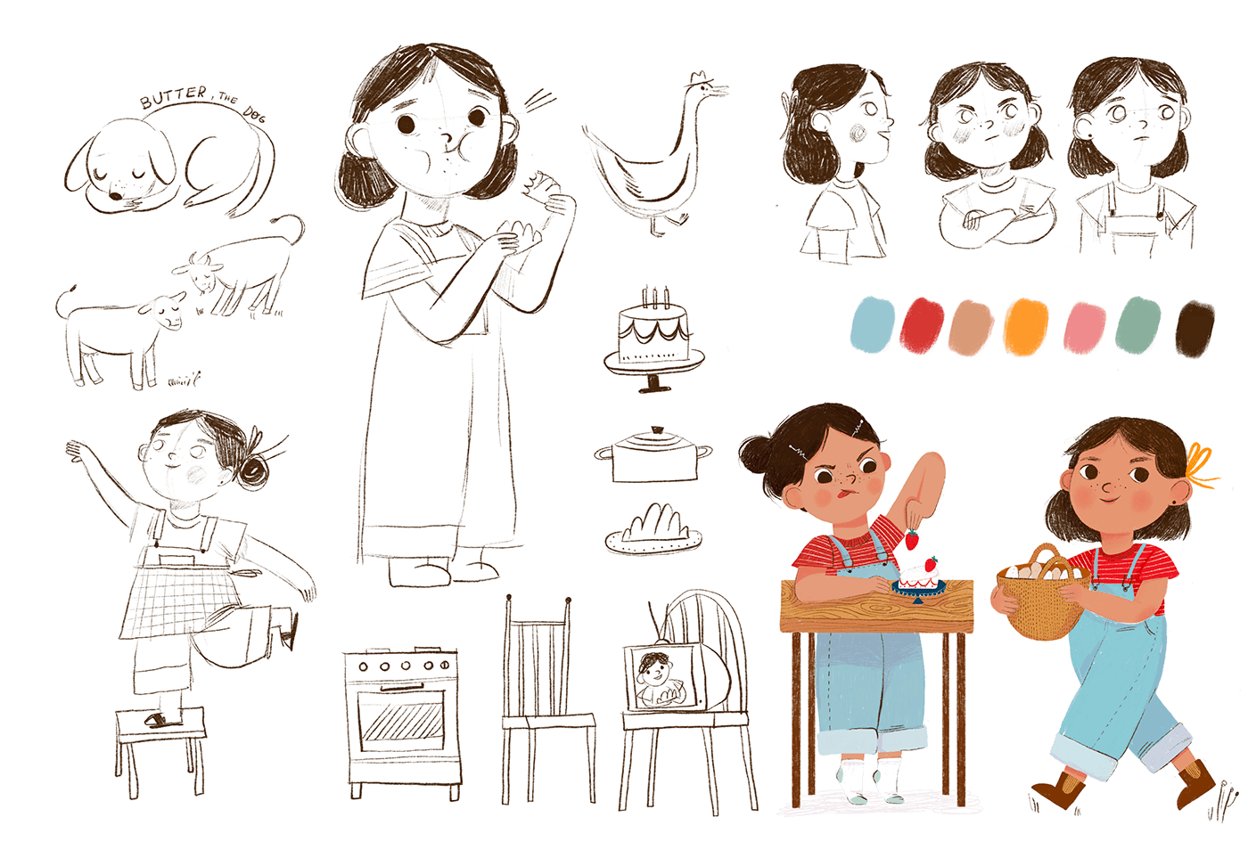 kidlit children's book Character design  digital illustration girl illustration bookillustration ILLUSTRATION  dog illustration