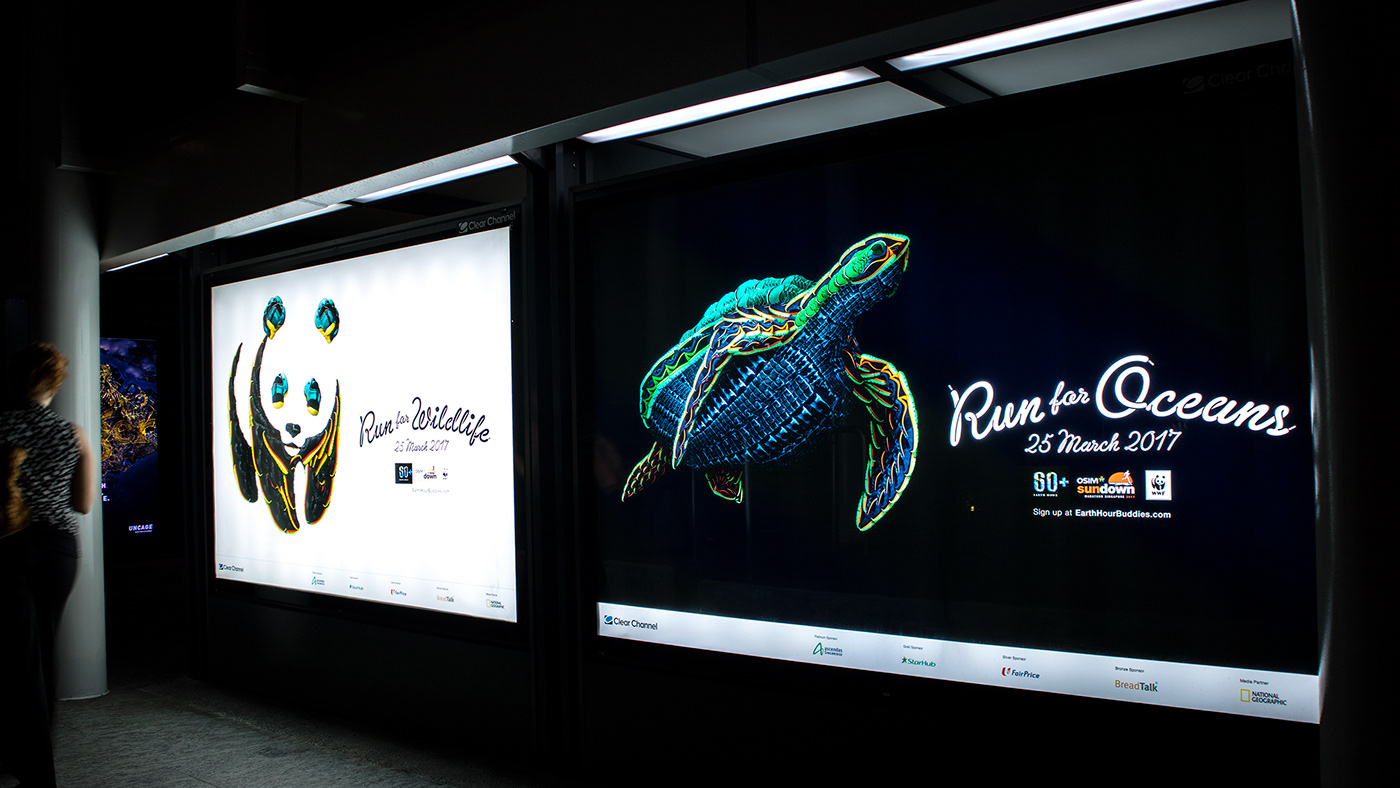 WWF OOH print ads earth hour singapore 3D tiger Panda  Turtle