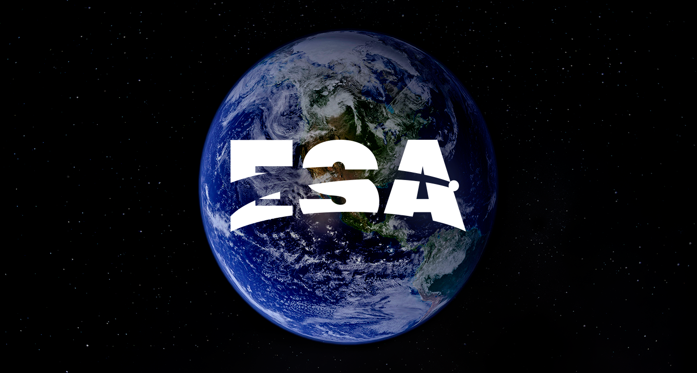Starry space and planet Earth with the ESA logo