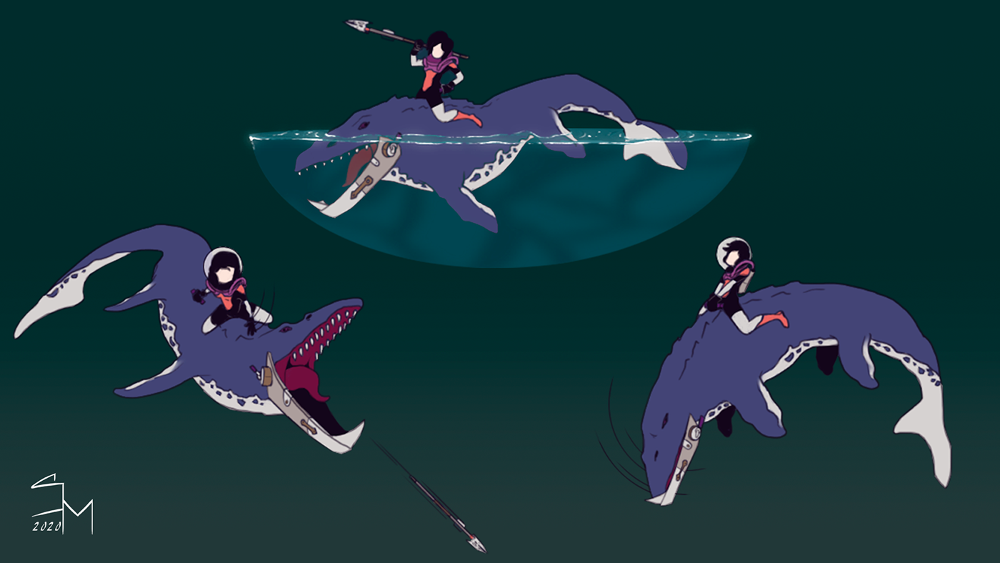 characterdesignchallenge Cyberpunk Dinosaur future rider shark under water