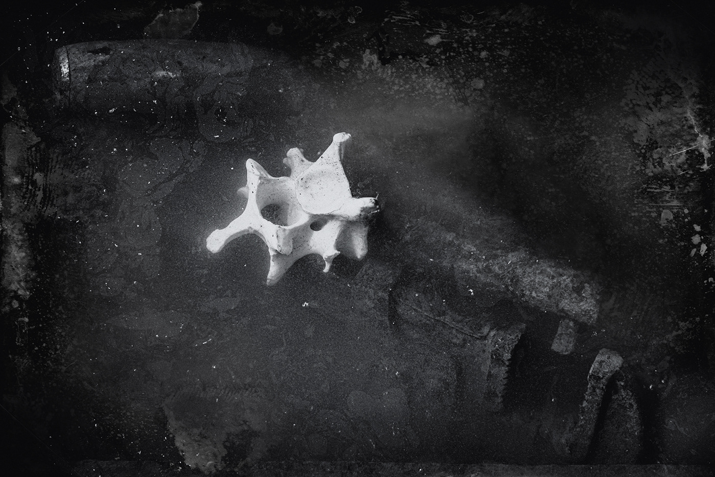 black & white vintage ghost Toolbox rust water