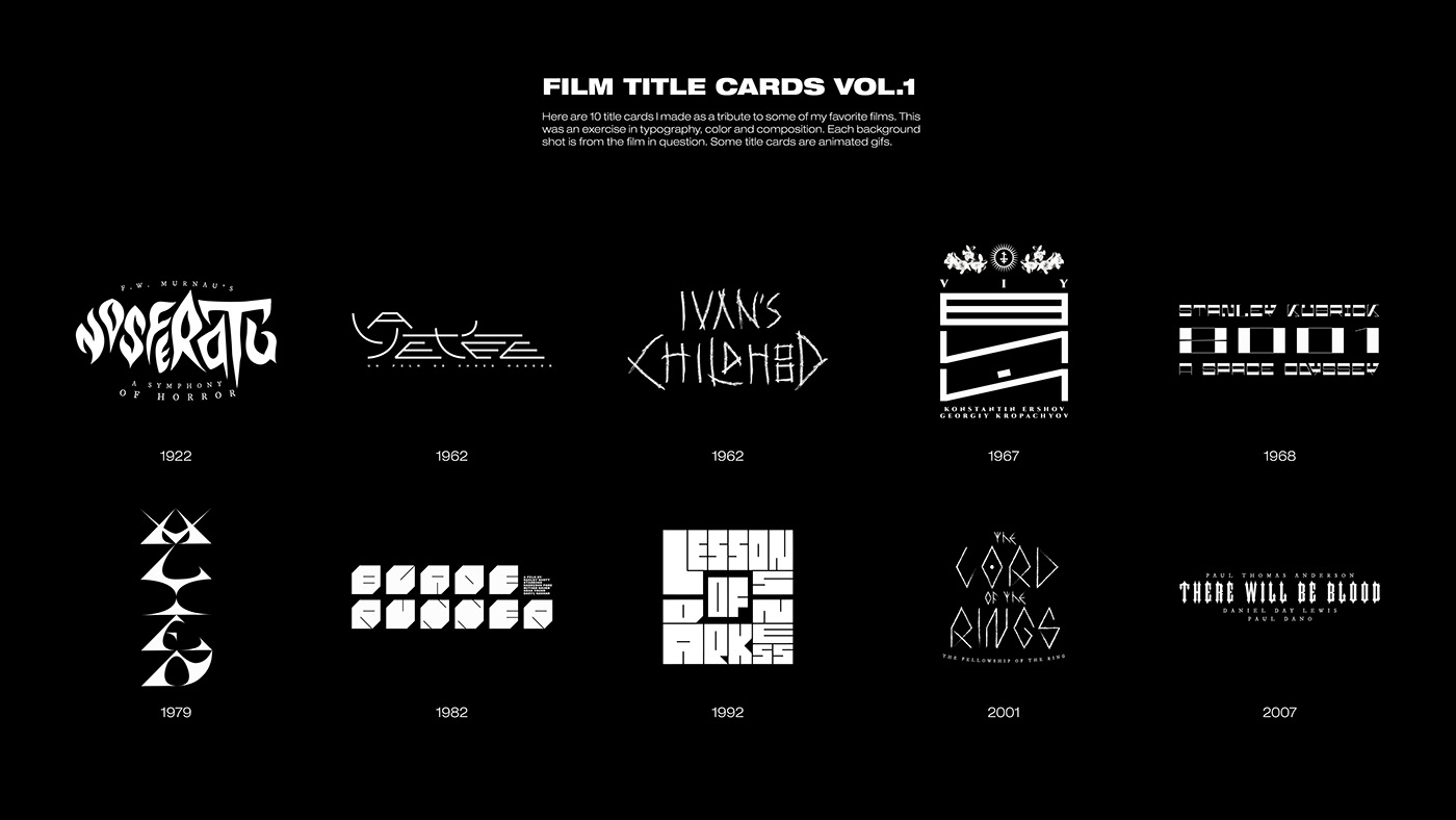 Cinema title cards typography   logo Film   tarkovsky Tolkien Kubrick blade runner lettering