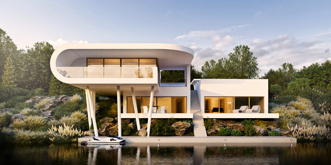 architecture house Render visualization modern futuristic 3D blender exterior archviz