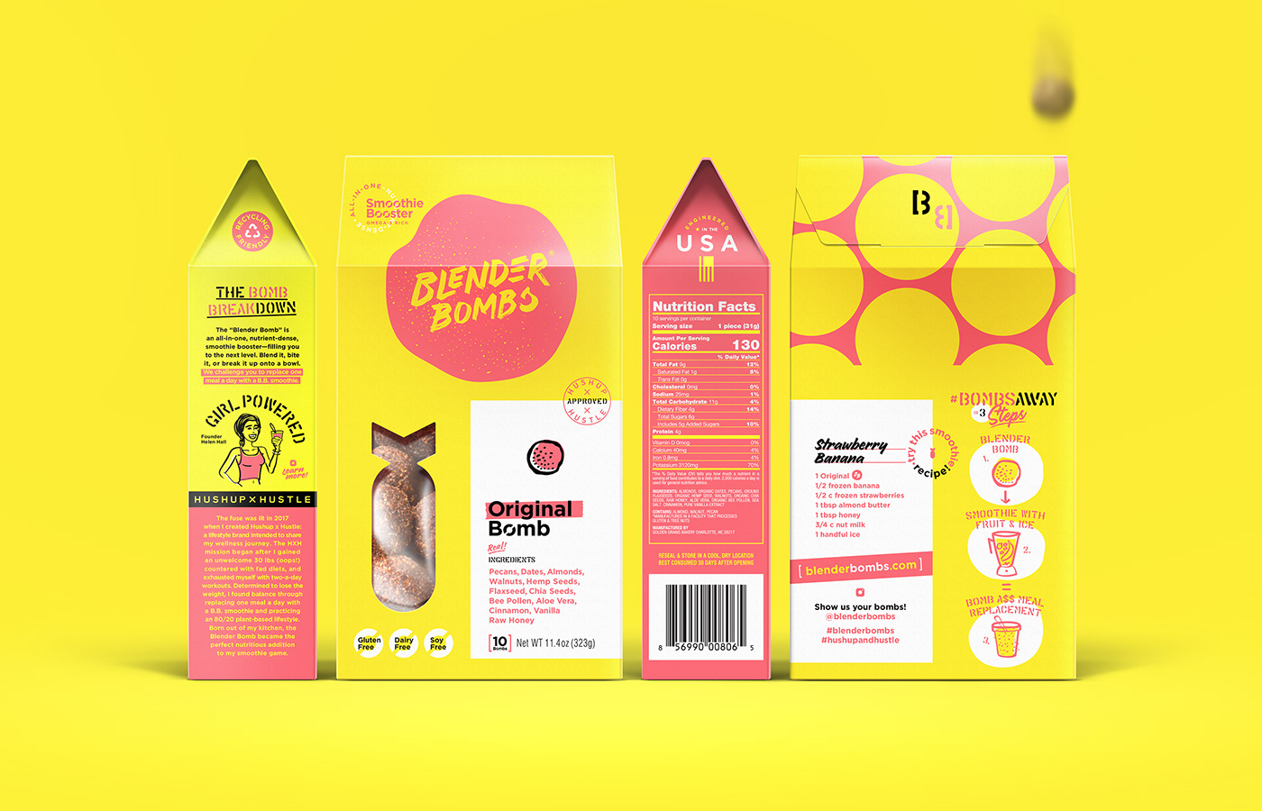 branding  Packaging art direction  blender smoothie supplement granola identity bomb