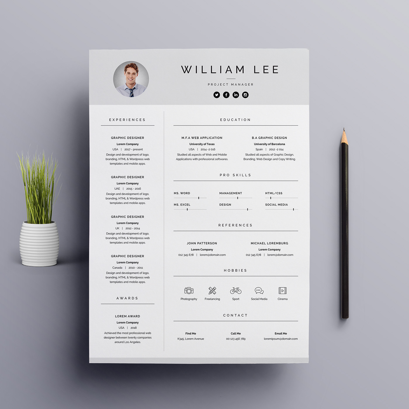Resume CV Curriculum Vitae manager resume clean resume simple resume Creative Resume Minimal Resume inspirational resume