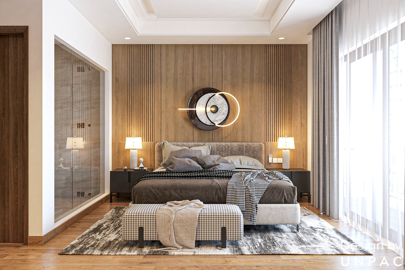 3D Interior phòng ngủ hiện đại thi cong noi that Thiết kế nội thất unPAC