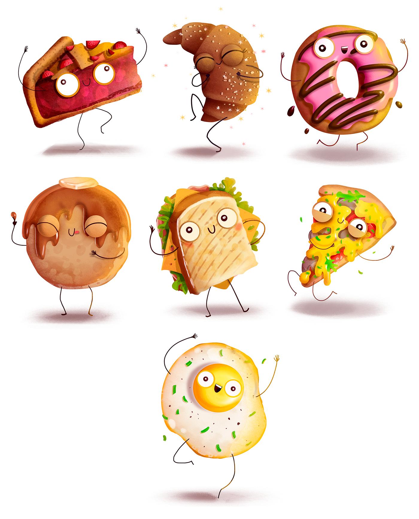 Fun cartoon donut Pizza pie pancake Mugs Cartoon Illustration