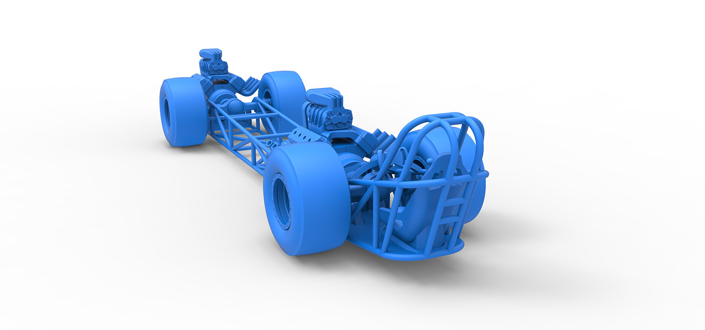 3D printable 4x4 awd awd dragster Drag dragster race car toy twin engined v8