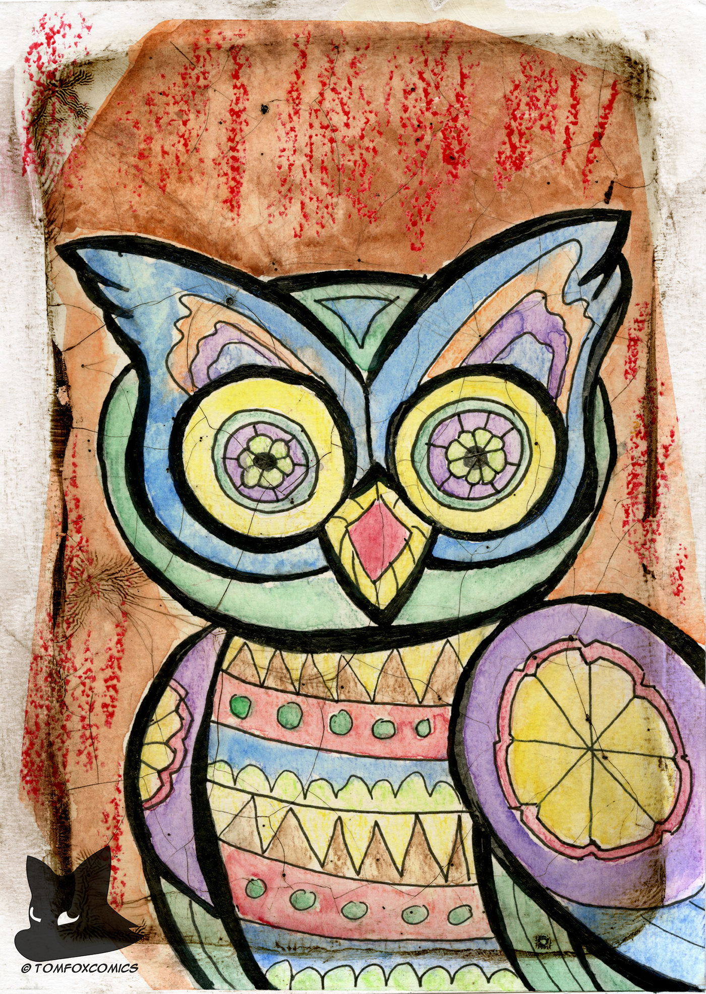 owl painting   paint watercolor animal folk art Varnish