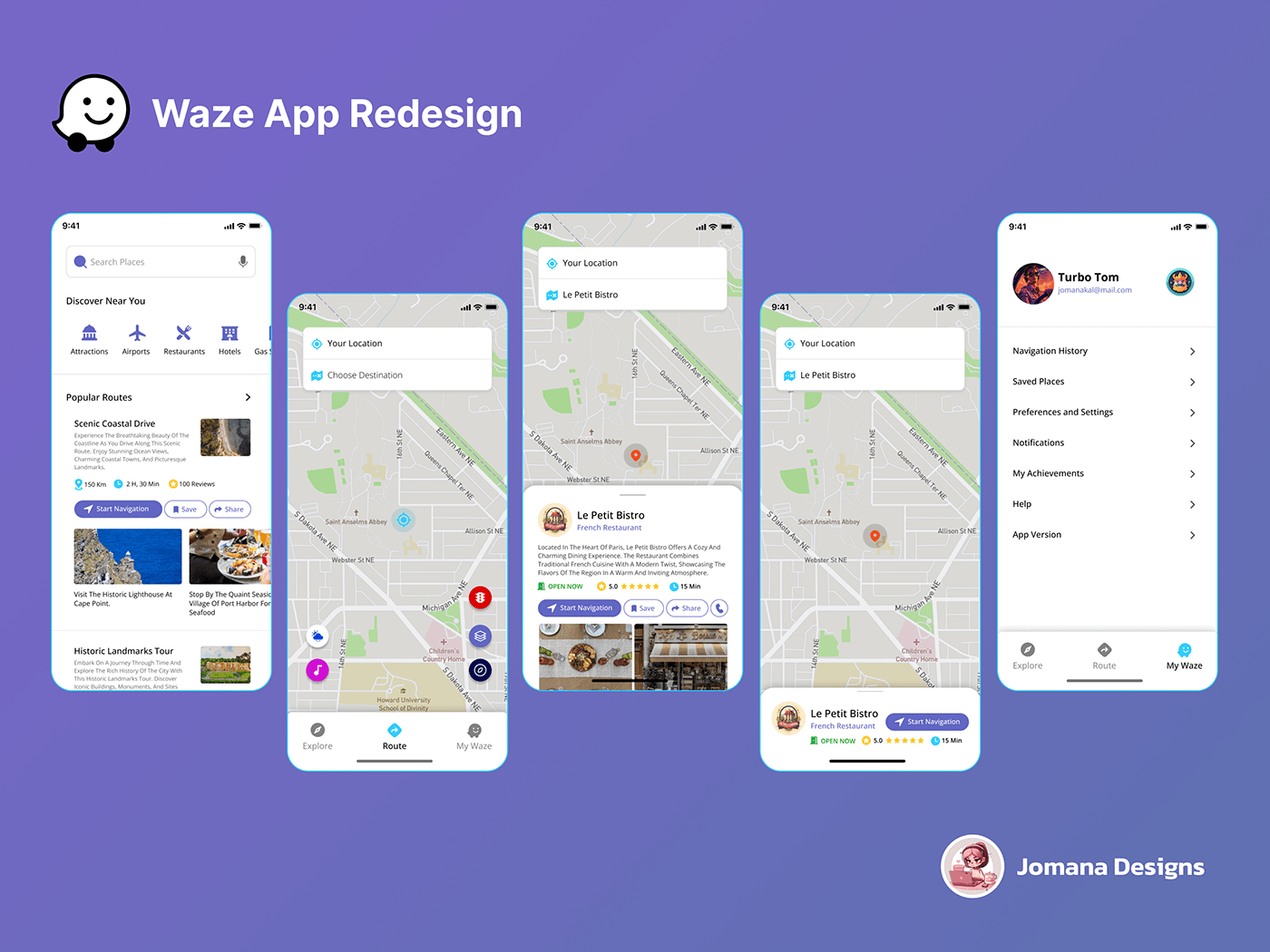 waze app ui ux redesign Navigation App Figma UI/UX Mobile app route app waze redesign waze ui