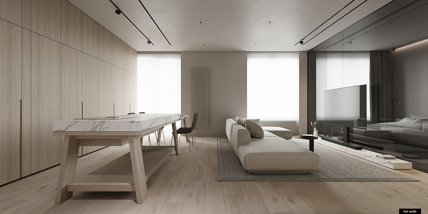 design kitchen livingroom minimal modern wood