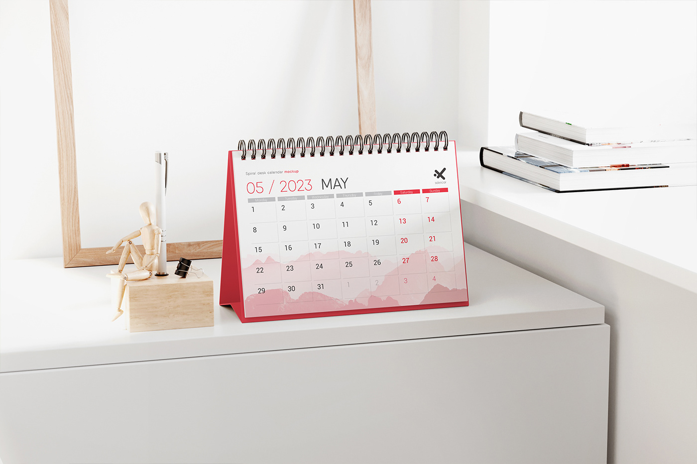 branding  calendar Day desk Mockup Office page planner Spiral Stationery