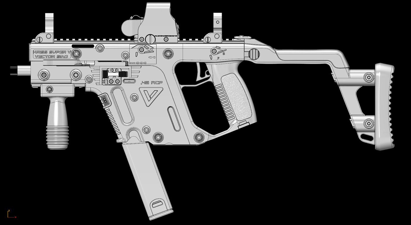 Maxwell Render Rhinoceros Weapon Gun Game Modeling 3d printed kriss vector 3d digital hard surface