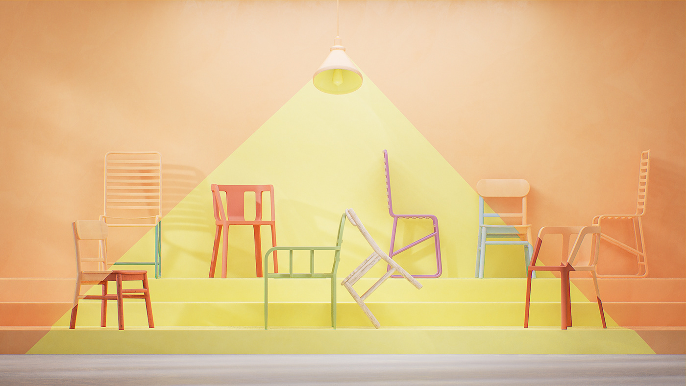 chair furniture 3D archviz colorful home texture material motiongraphics
