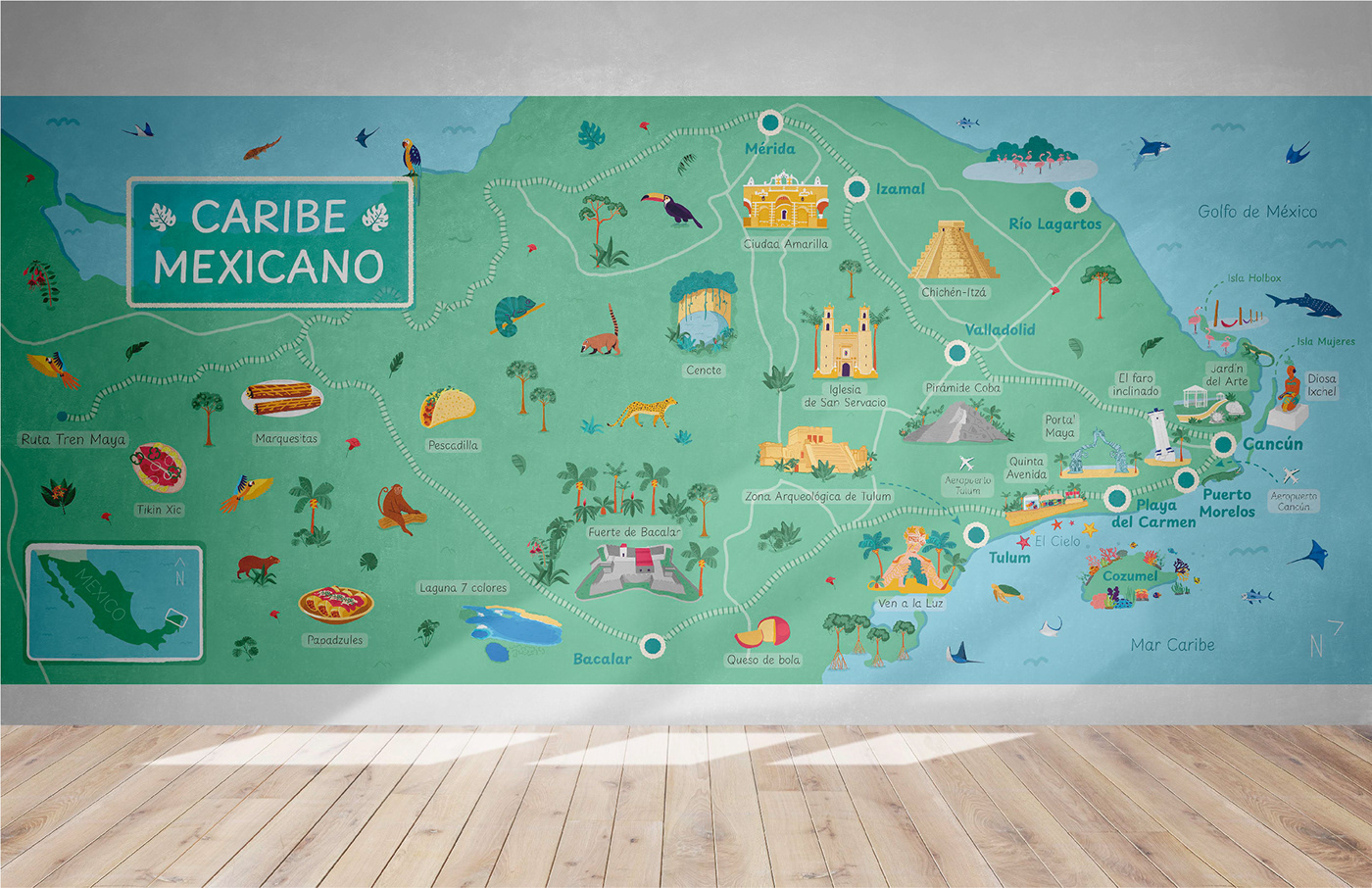 Illustrated map of Yucatan 