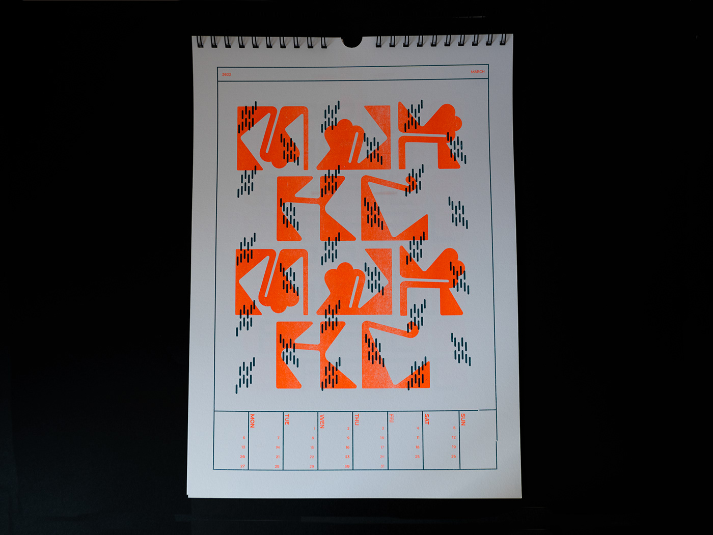 calendar experiment experimental fluor orange poster Riso risograph teal typo typography  