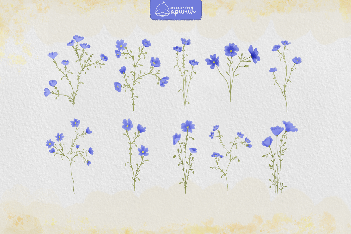 Watercolor clipart Flowers Blue Flax blue flax flower flower clipart watercolor flower Watercolor Wildflowers whimsical flower wild floral wildflowers clipart