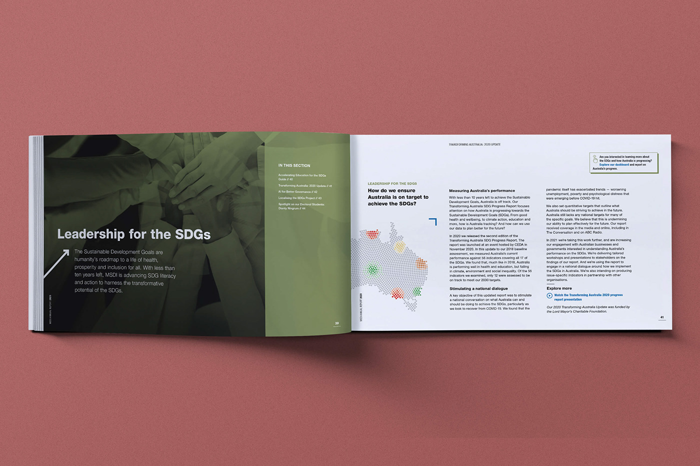 annual report color design Digital Report graphic design  Landscape monash print Sustainability Website