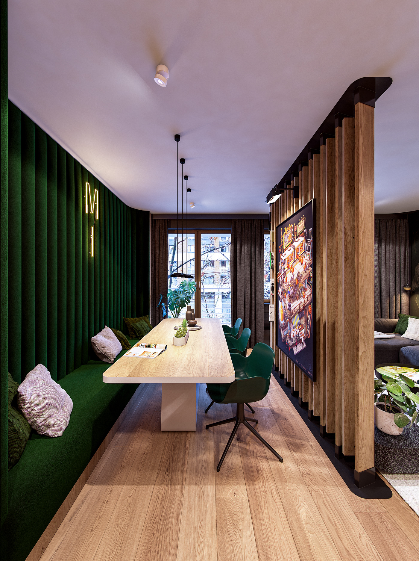 Interior design modern wood green cosy homey relax