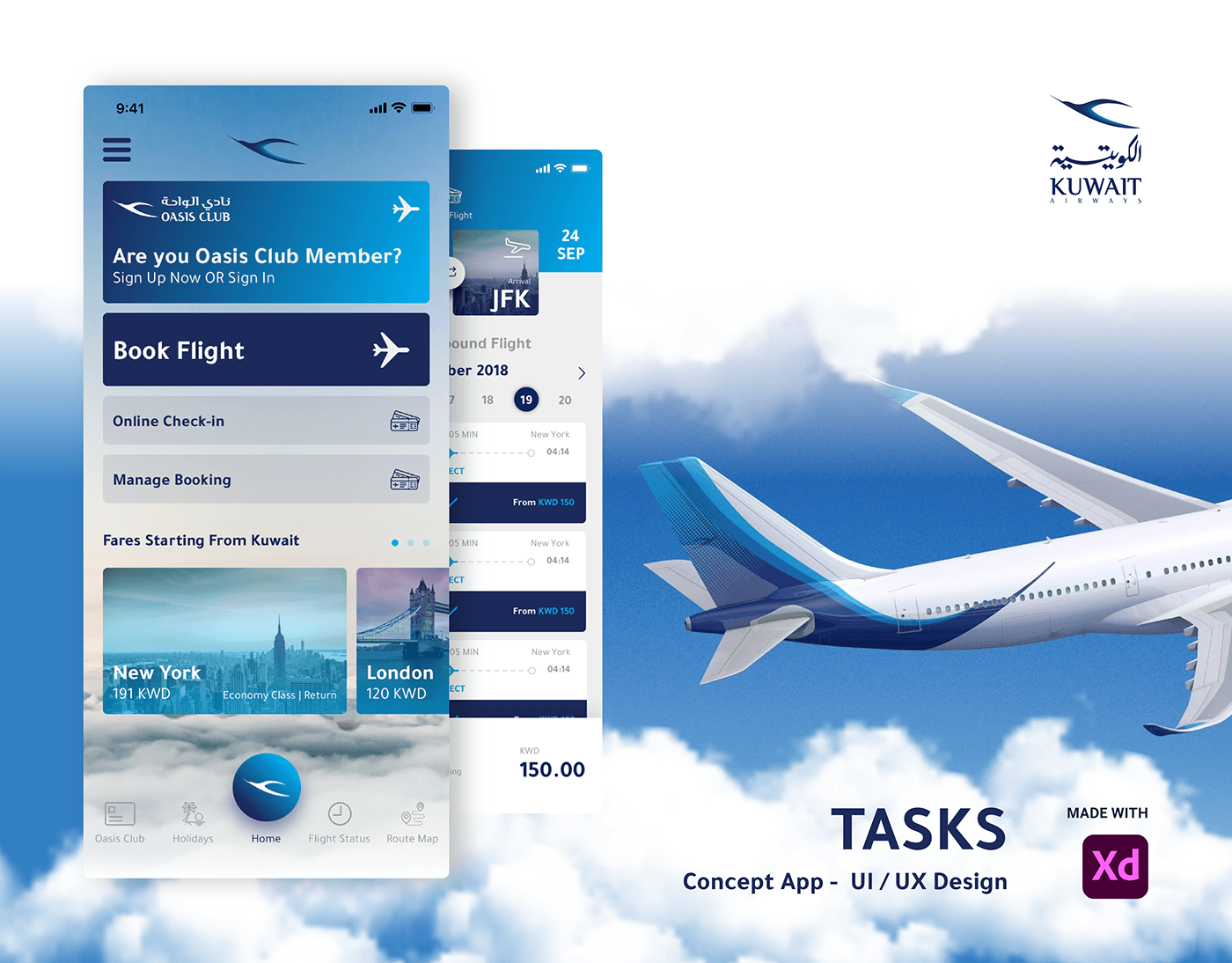 Kuwait Kuwait Airways Travel app design Figma UI/UX user experience UX design Case Study