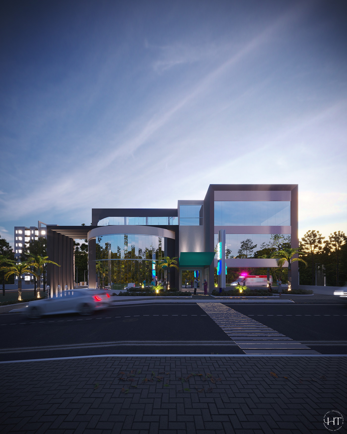 hospital clinic architecture archviz 3D exterior 3ds max corona visualization Render