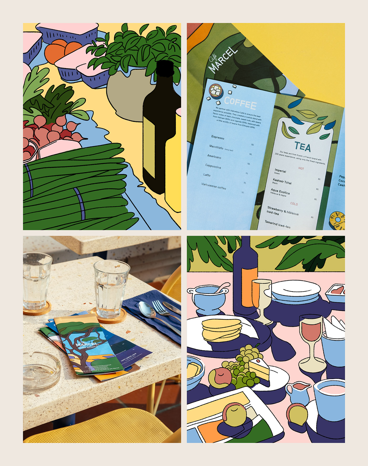 cafe restaurant branding  Interior ILLUSTRATION 