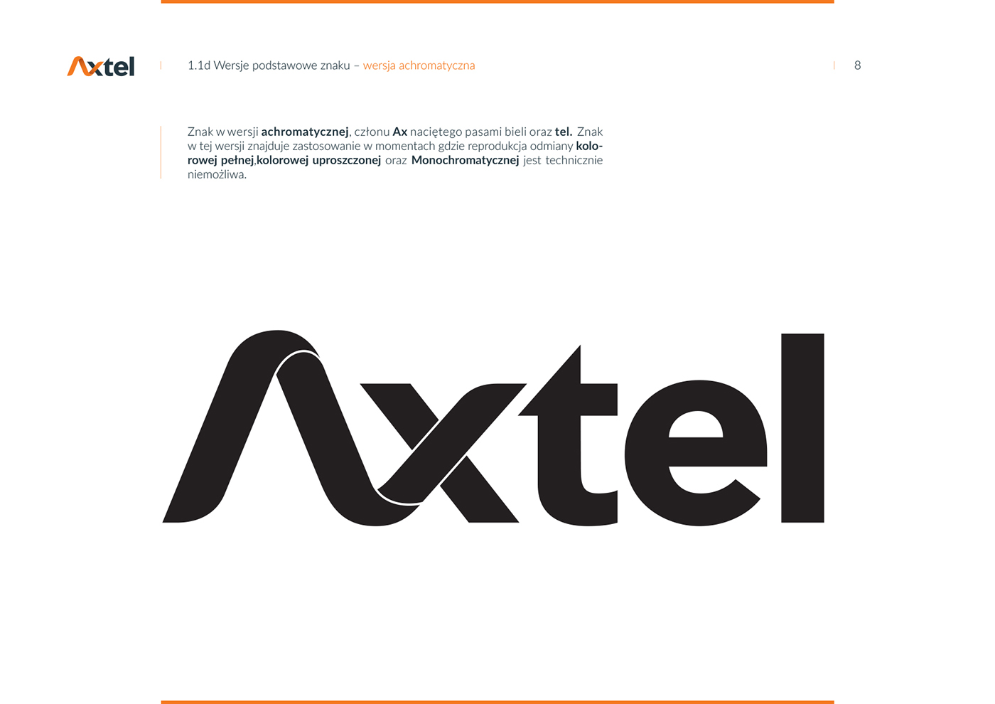 Axtel redesign Logotype borutta orange ligature mateusz MACHALSKI rebranding brandbook type guidelines