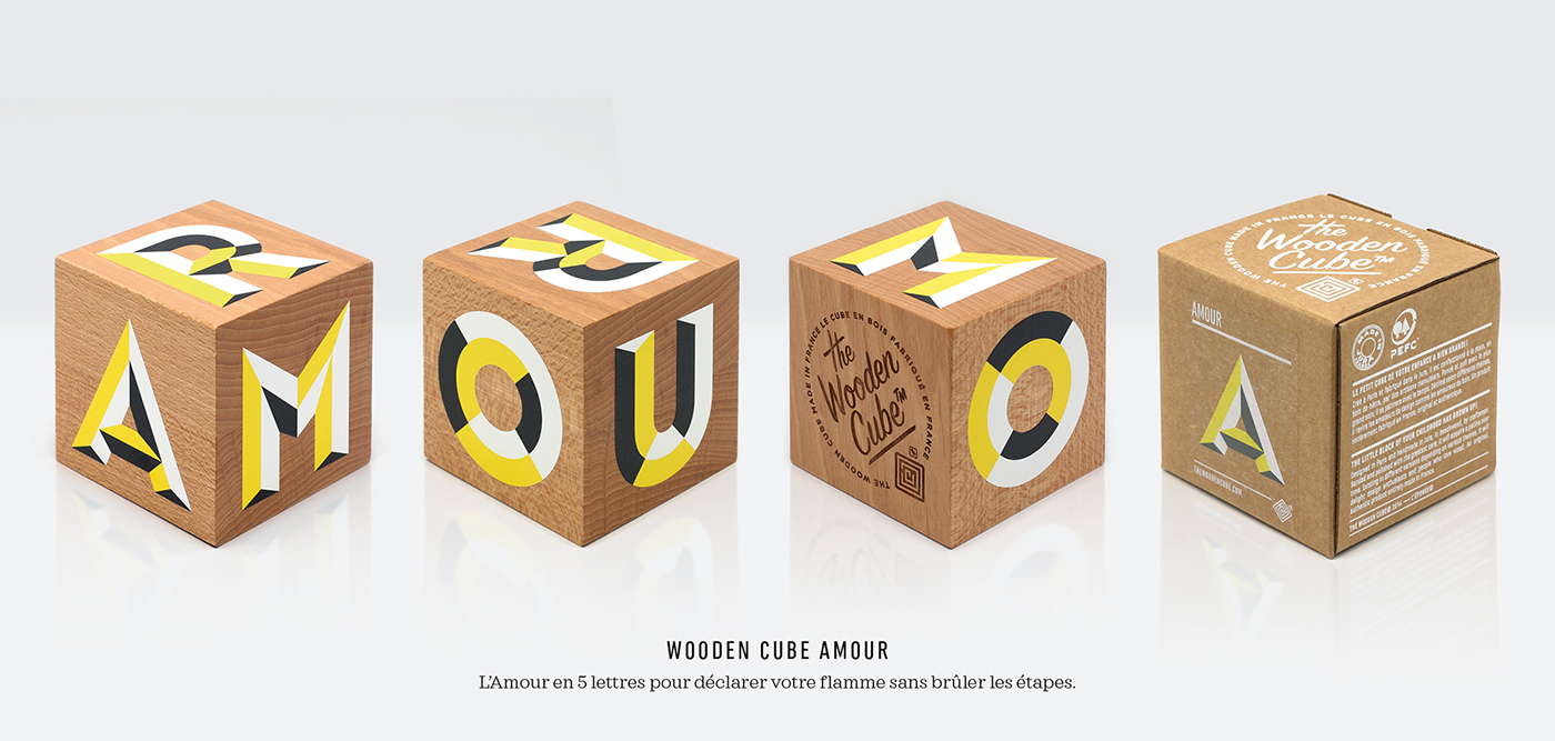 design wood bois wooden cube engraving decoration objet branding  marque
