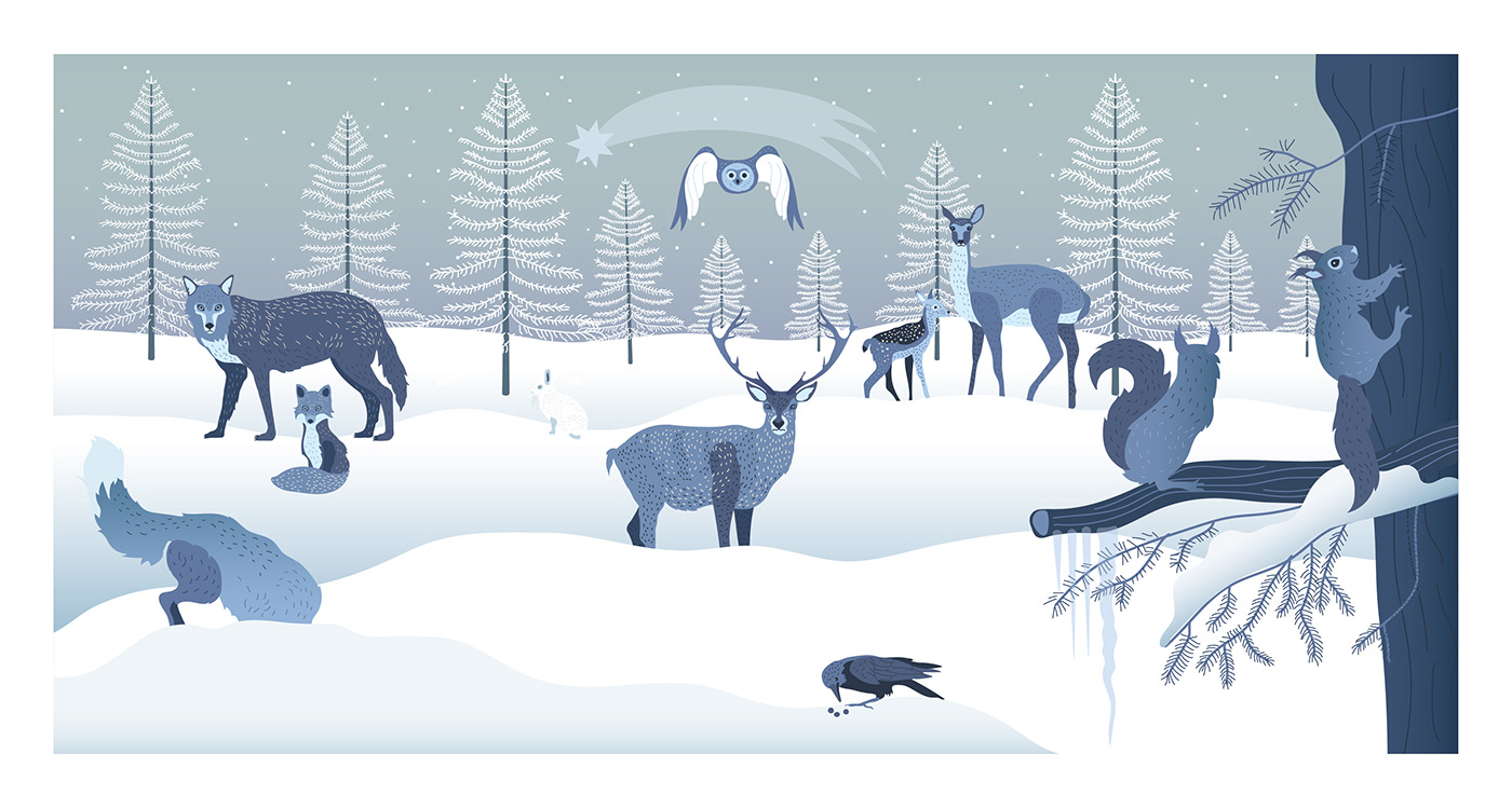 ILLUSTRATION  Christmas merrychristmas holidays woods animals forest snow winter Winterland