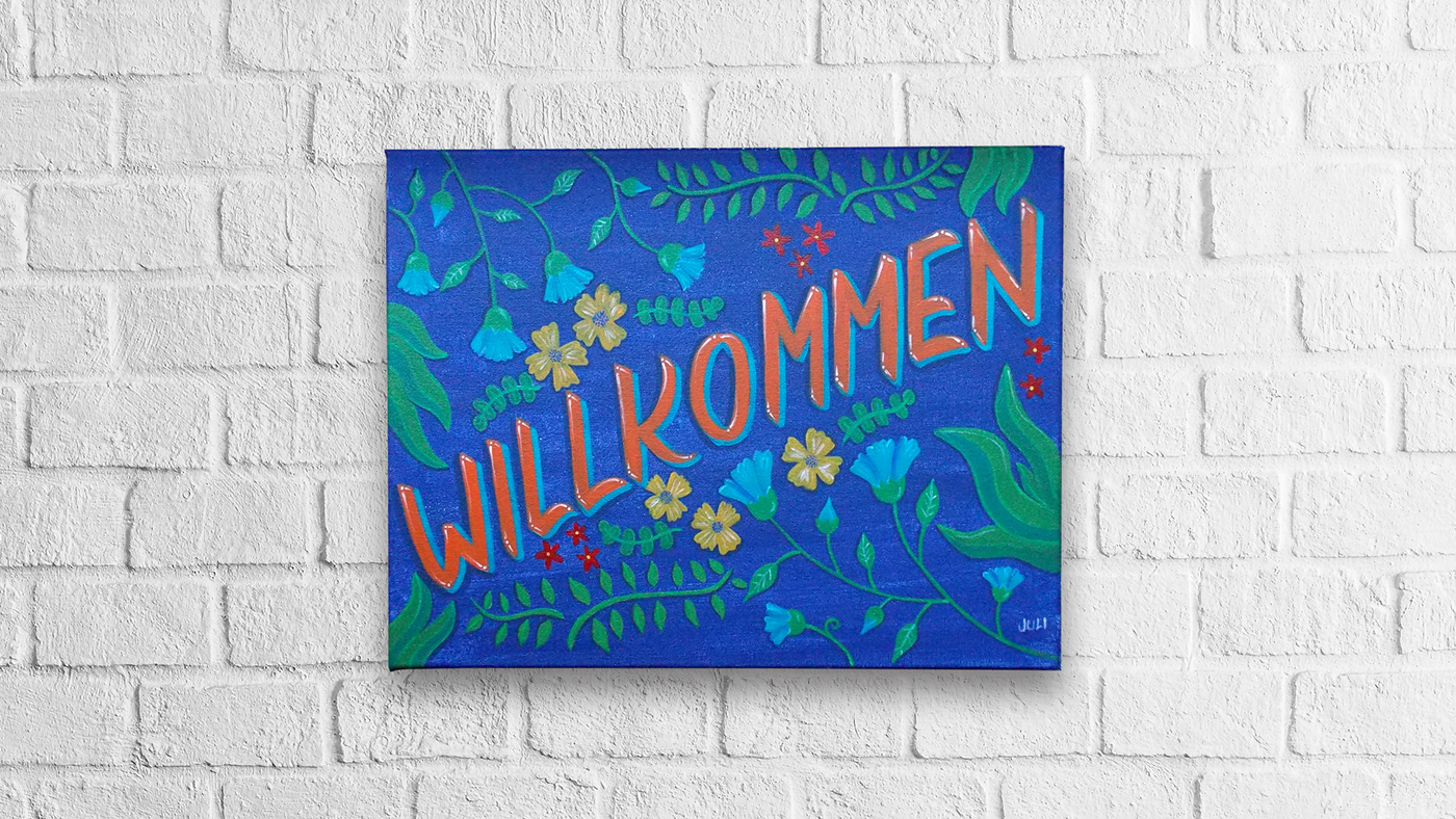 lettering casual letters sign painting Flowers germany welcome Willkommen botanical alemania deco