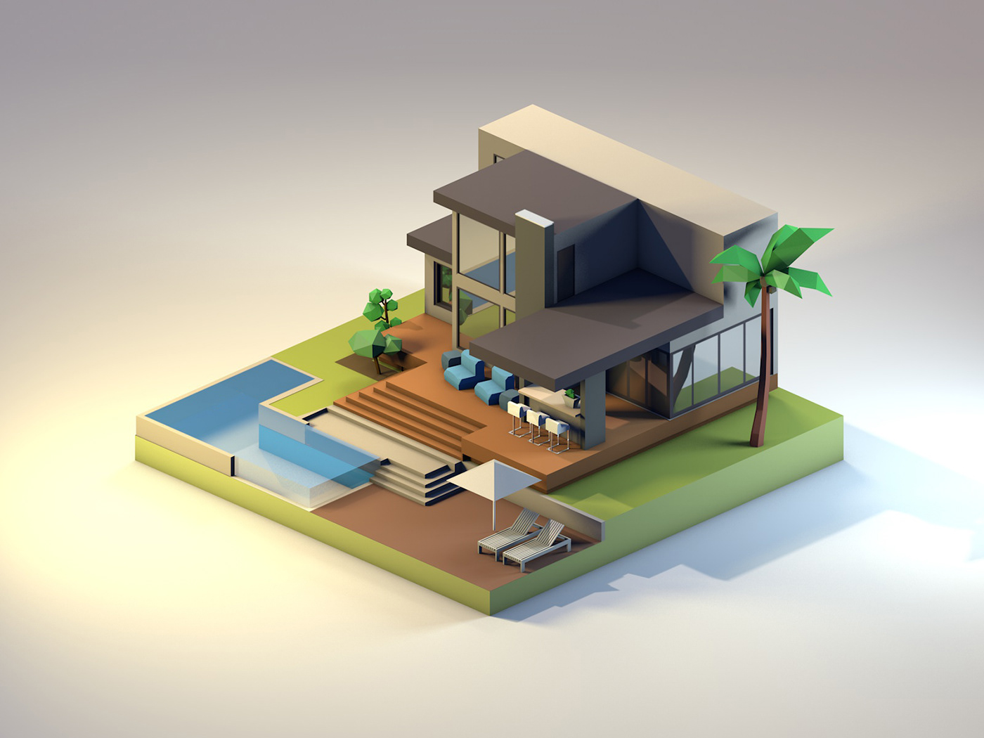 3dart 3Dillustration environment ILLUSTRATION  Isometric Low Poly Lowpolyart luxury modern house