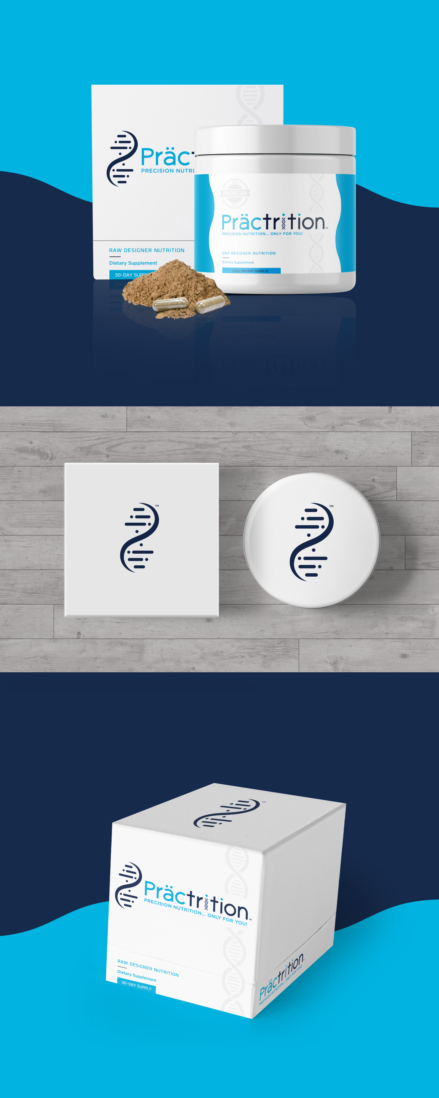dna testing kit box Editorial Layouts icons and DNA Helix inspire logo branding medical health doctors nutritional supplements pantone colors supplemental packaging Webpage designs
