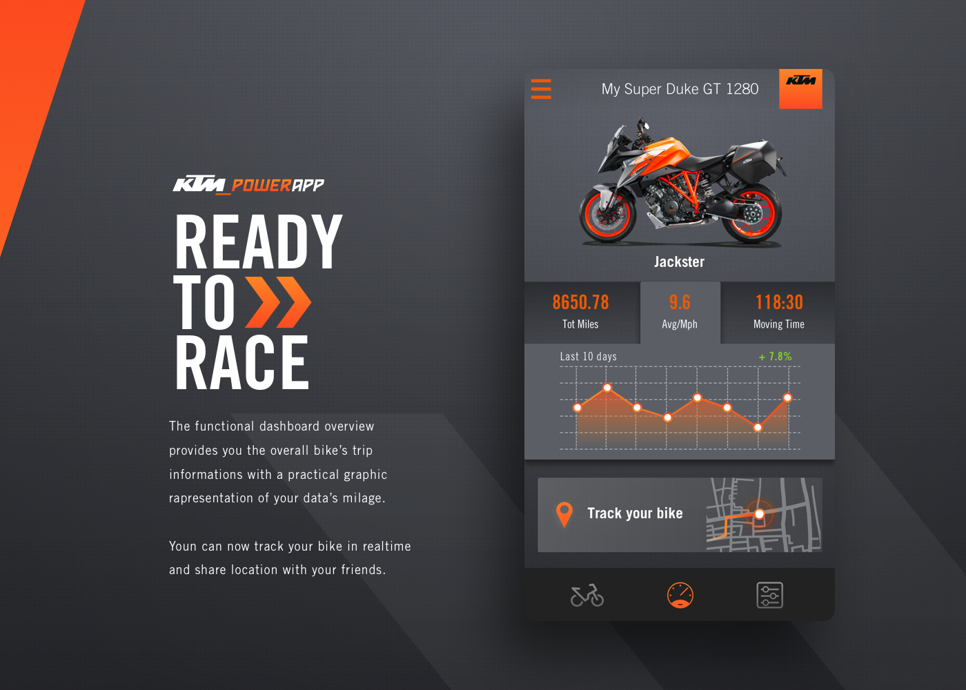 motorcycle UI interaction mobile app ux design Interface orange automotive  