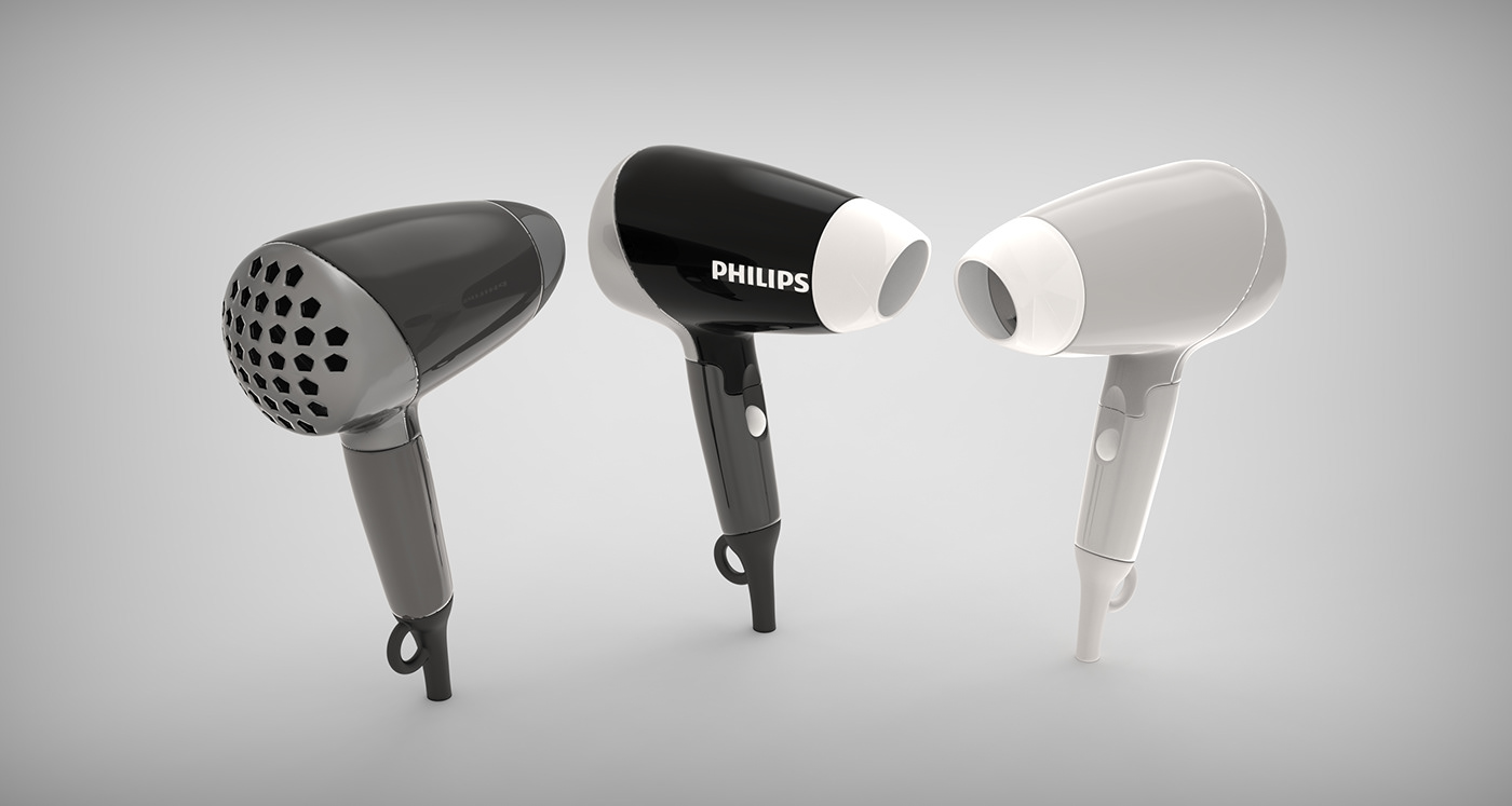 3D 3d modeling black and white hairdryer keyshot model Philips Render Rhino 3D White