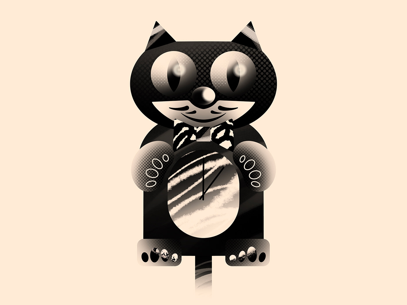 Minimal flat Illustration texture pattern with kit-cat cat character retro clock made in Procreate.
