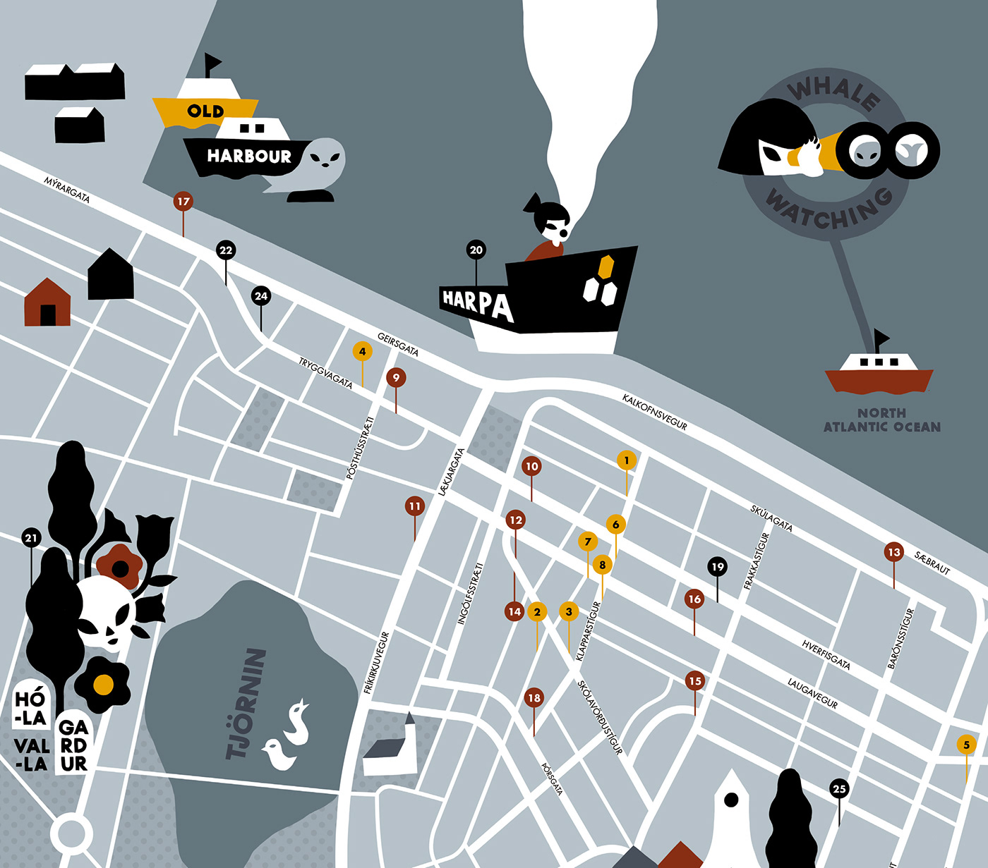 map illustratedmap ILLUSTRATION  spotillustrations icons cover iceland Reykjavik herblester blue