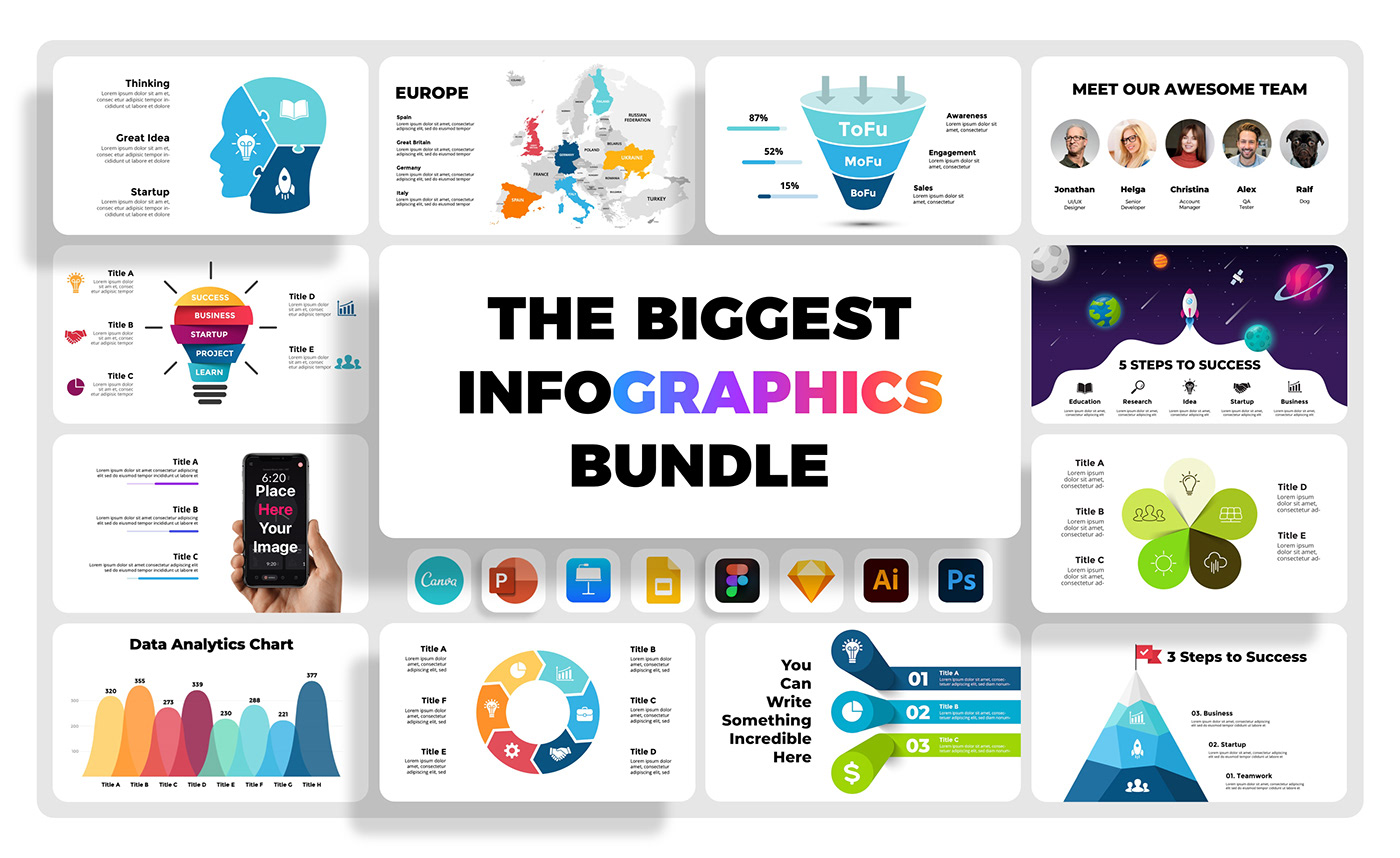 arrow chart circle diagram Figma infographic pitch deck Powerpoint timeline