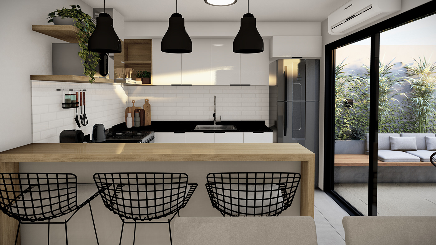 architecture interior design  visualization Render 3D modern Interior design living room kitchen