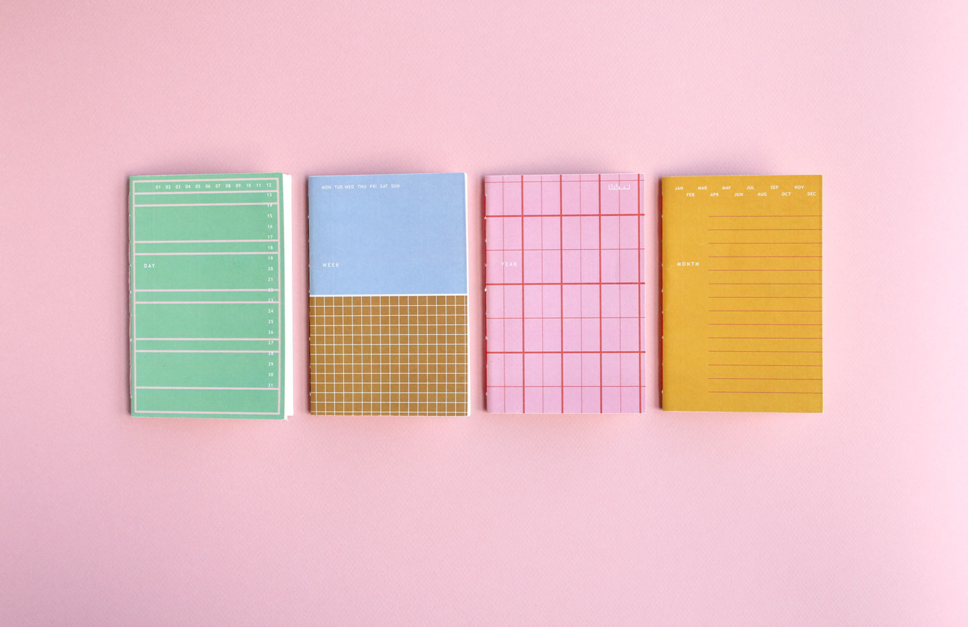 Stationery notebook journal postcard print grid product line vector design colorful bold