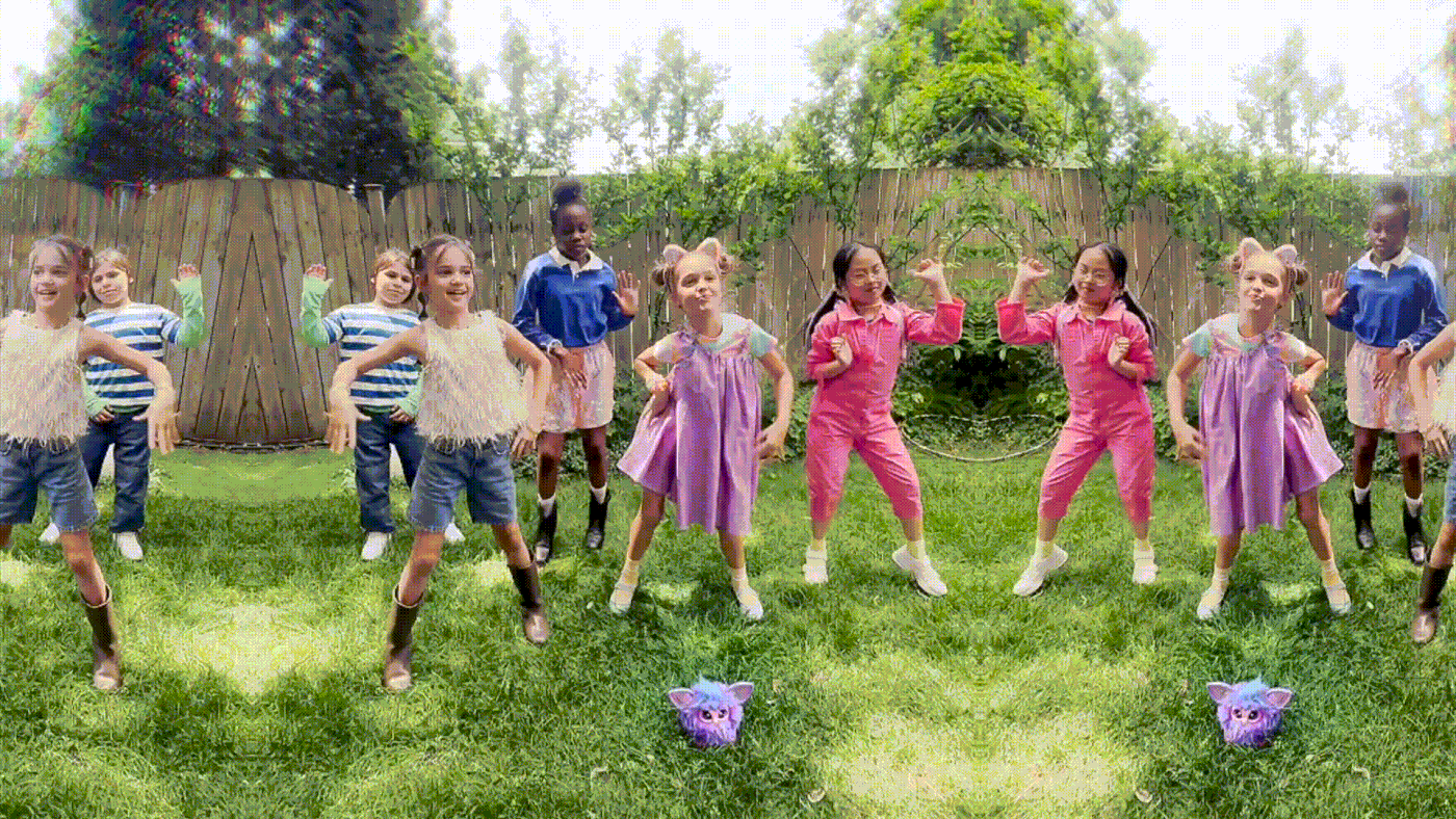 pink colors quirky furry toy collage vfx rainbow danse kids