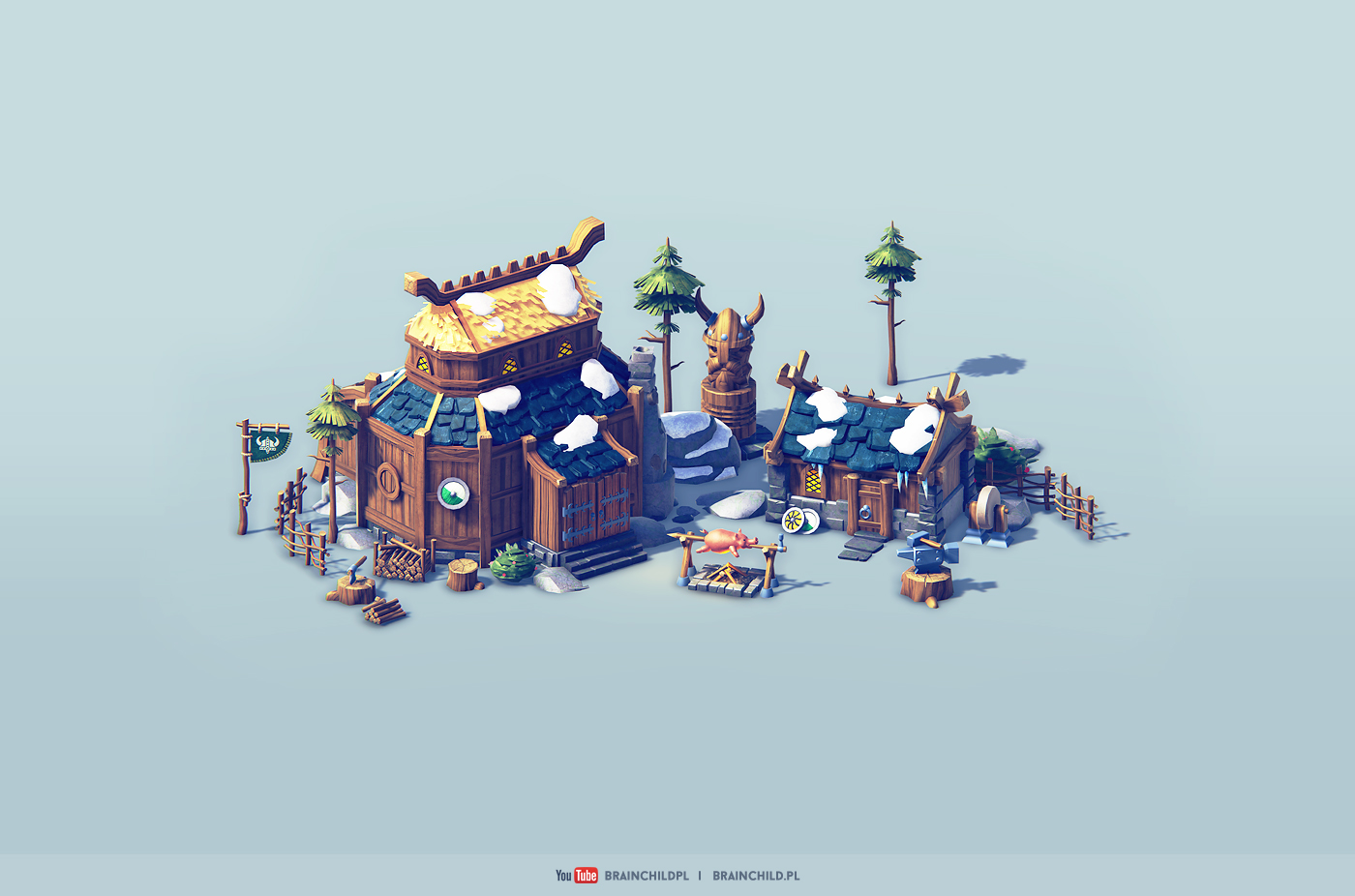 viking nord nordic cartoon colorful buildings assets 3D 3d Models Low Poly