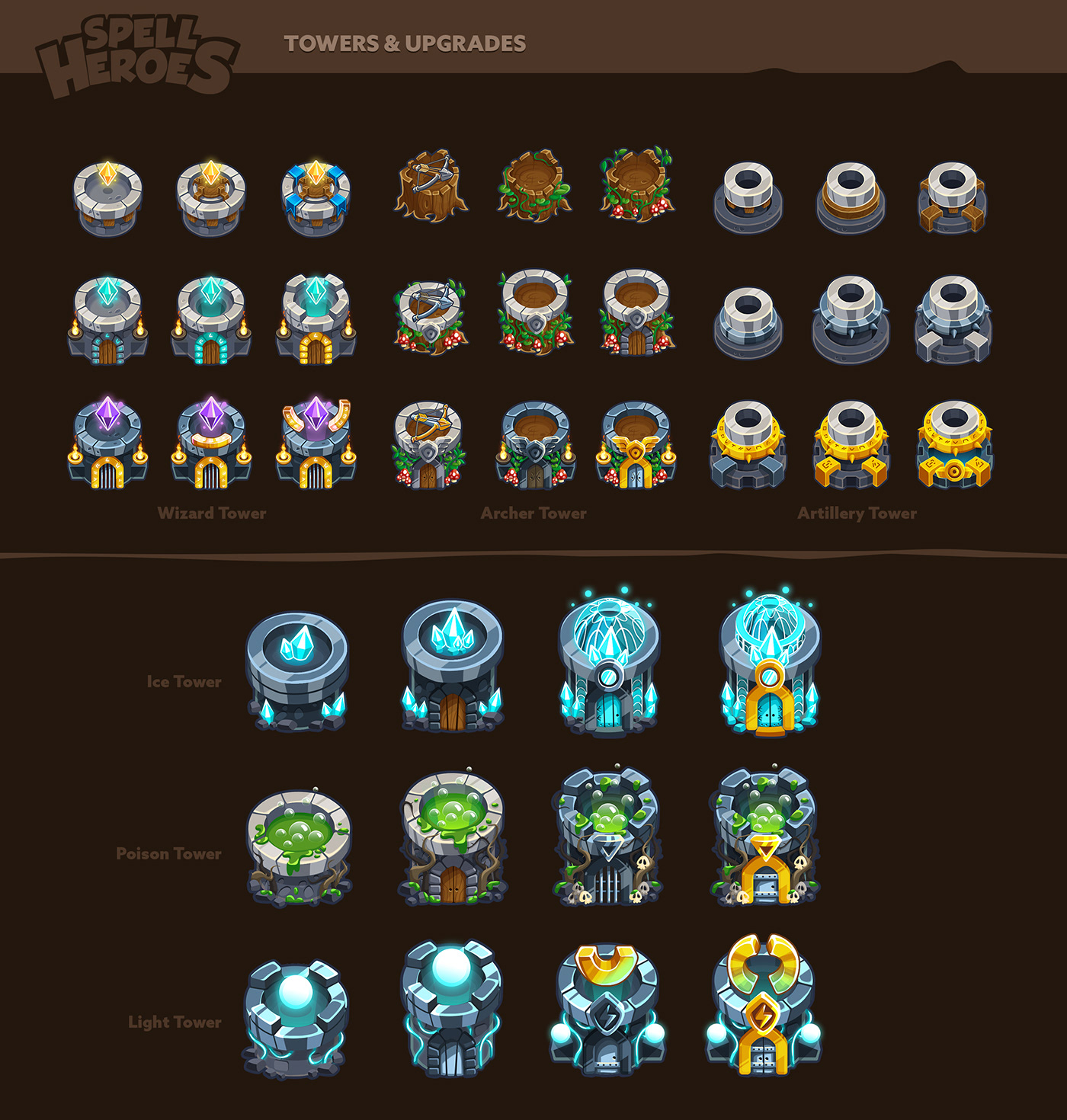 spellheroes GUI mobilegame towerdefense 2D animation  casual game Character design  conceptart gameart